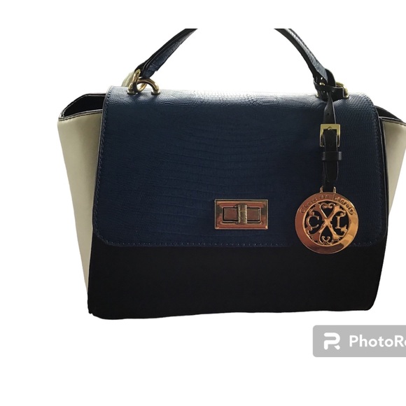 Christian Lacroix top handle bag in white, black and blue. - Picture 8 of 8